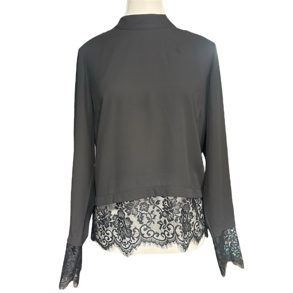 Elegant Black Lace Hem Women's Top